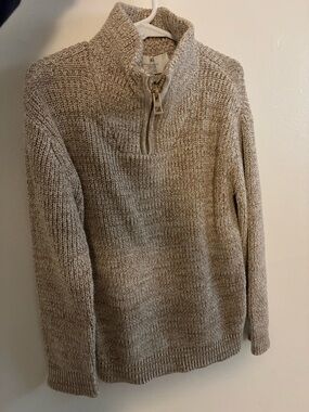 H&M kKida Zip-Neck Chunky Knit Sweater in Light Beige